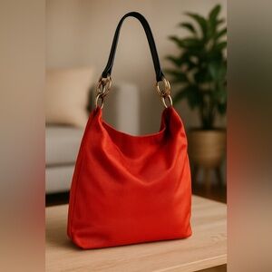JPK Paris 75 Canvas Bucket Shoulder Bag – Red-Orange with Gold Hardware